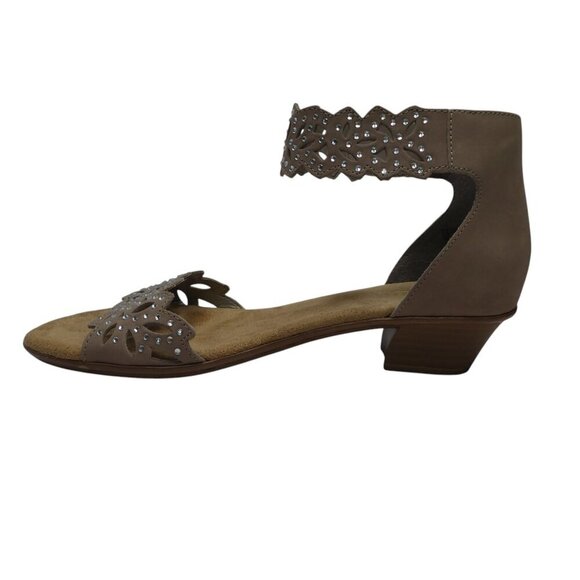 Reiker Rabea Taupe Leather Jeweled Open Toe Ankle Cuff Sandals Womens 37 US 7 - Picture 3 of 13